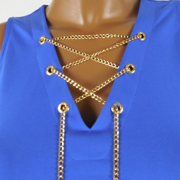 MICHAEL KORS Top S Petite Blue Sleeveless Shirt - Picture 3 of 10